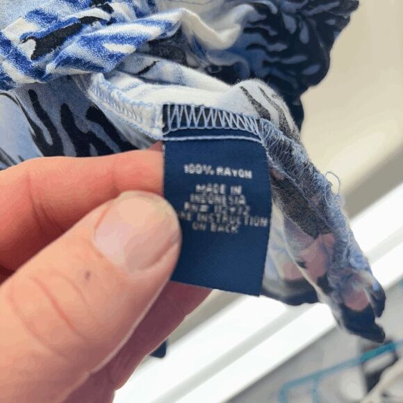 Pacific & Co Hawaiian Shirt Mens Large Blue Boats Floral Palm Trees Skyline - Picture 5 of 6